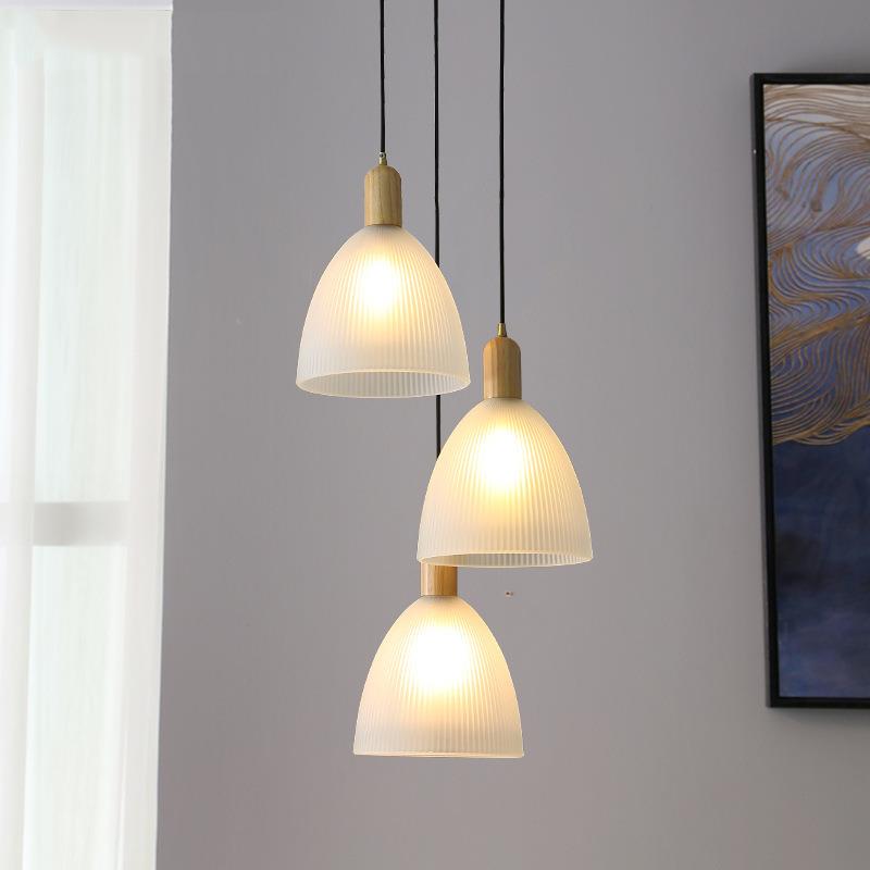 北欧饭厅餐厅三头吊灯日式床头玻璃餐桌吧台现代简约原木单头吊灯