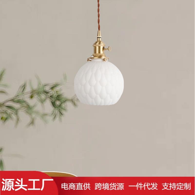 人气黄铜日式led客厅餐厅书房床头酒店客房民宿 创意松果陶瓷吊灯