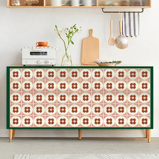 复古格子遮挡帘厨房橱柜门帘防尘拉帘柜子杂物遮丑布帘子遮挡杂物