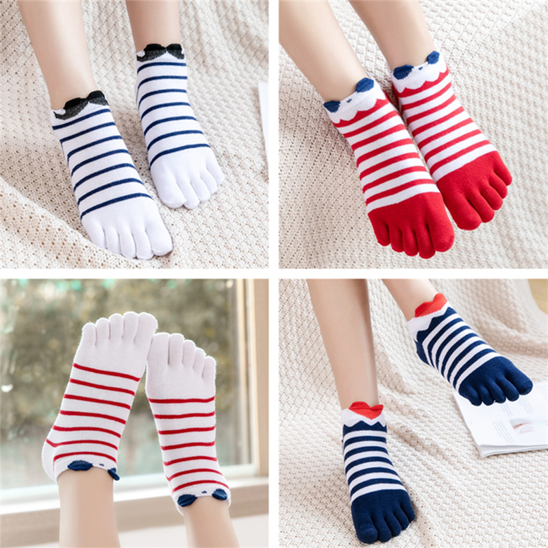 蓝姿欣4双装五指袜女精梳棉四季女士五趾袜分趾短筒可爱卡通女袜