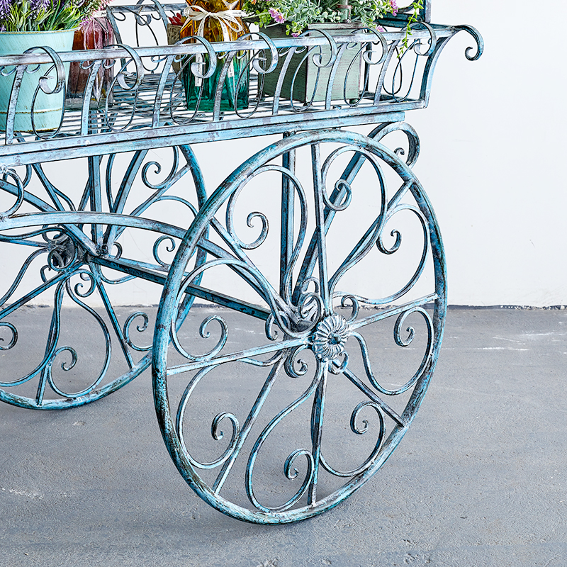 美式复古做旧 铁艺大型花车花架 置物架花店陈列展架花园庭院装饰