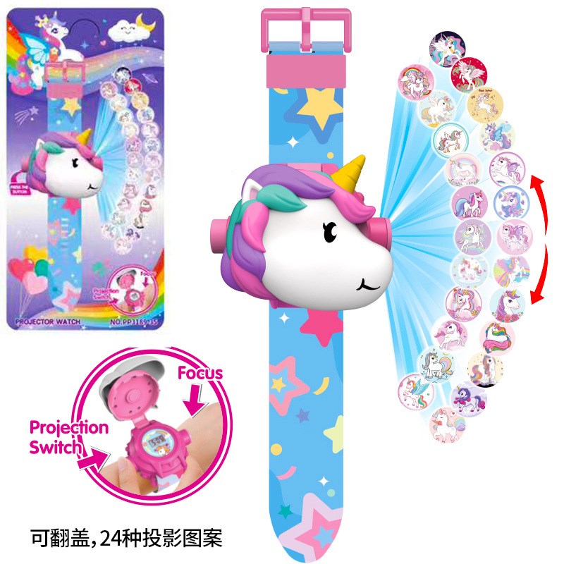 新款24投影卡通电子手表汽车发光儿童女孩男孩玩具电子礼物看时间