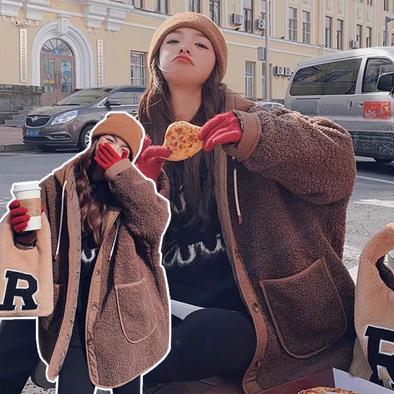 300斤大码女装夹棉加厚羊羔毛外套女胖mm秋冬黑色高级感连帽棉服