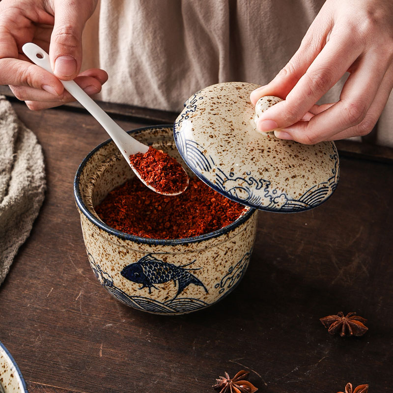 家用陶瓷油泼辣子罐碗耐高温辣椒油罐油碗带盖罐子放装猪油调料碗