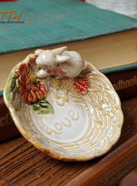 美式复古陶瓷兔兔手工肥皂烟灰缸首饰香薰收纳装饰摆件