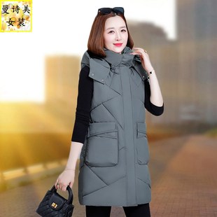 可脱帽羽绒棉马甲女款2025新款冬季大码马夹中长款洋气背心厚外套