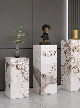 客厅高级感摆件轻奢大型落地装饰品玄关摆台花架盆景石材岩板底座