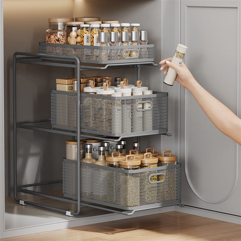 厨房下水槽置物架抽拉式碗碟收纳神器水杯调料拉篮抽屉橱柜内分层,厨房/烹饪用具,厨房抽屉置物架,淘宝优惠券,粉丝福利购,淘宝优惠卷