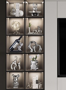 轻奢高档电镀银摆件家居客厅酒柜电视柜装饰品桌面玄关摆设乔迁