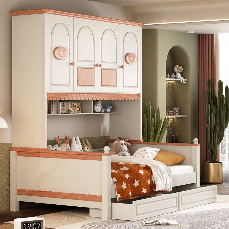 红檀木全实木儿童床柜组合衣柜床一体小户型省空间储物床男孩女孩,住宅家具,儿童床/儿童抽拉床,淘宝优惠券,粉丝福利购,淘宝优惠卷