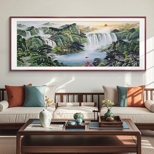 聚宝盆福居宝地新中式客厅沙发背景墙装饰画国画山水画办公室挂画