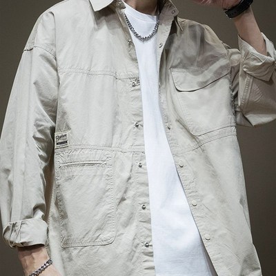 早秋男生长袖衬衫男2024春秋新款大码男装休闲衬衣男士工装外套潮