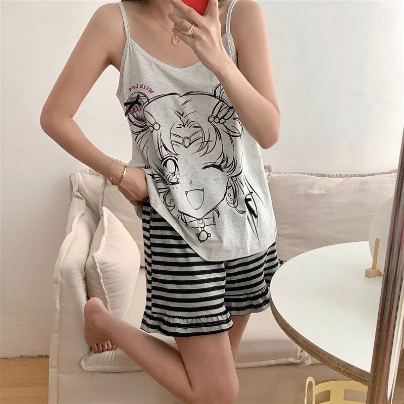 美少女战士月野兔吊带无袖短裤睡衣套装夏季薄款针织棉家居服女士,女士内衣/男士内衣/家居服,睡衣/家居服套装,淘宝优惠券,粉丝福利购,淘宝优惠卷