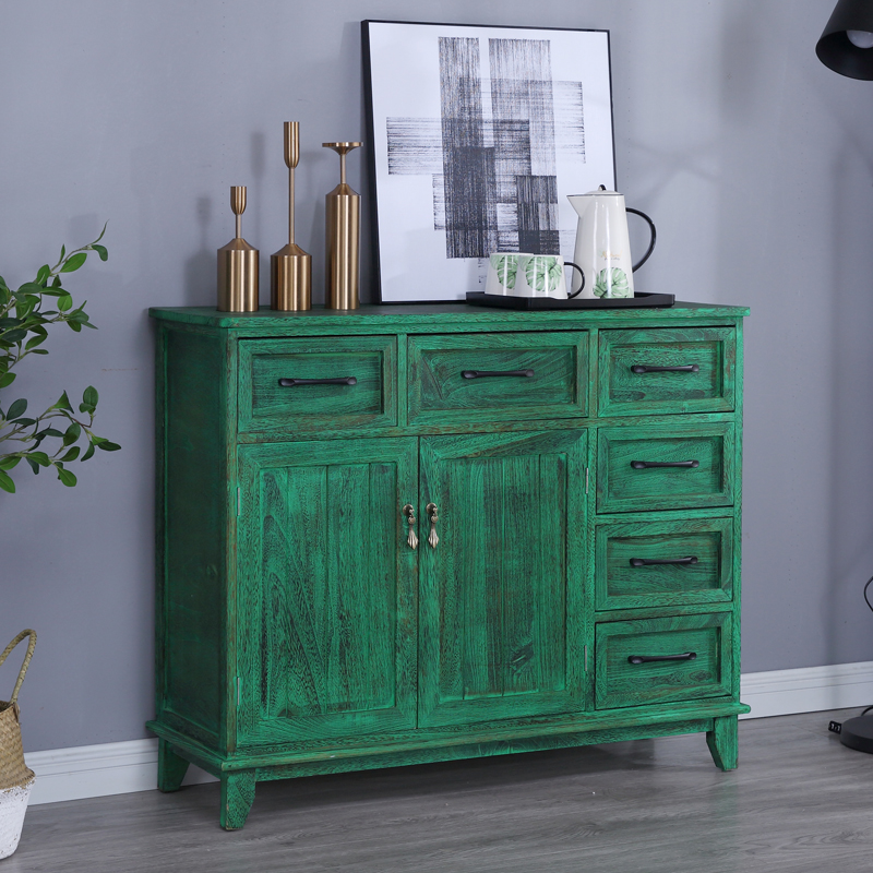 北欧实木双门五斗柜收纳柜抽屉式客厅复古餐边柜美式储物柜子卧室