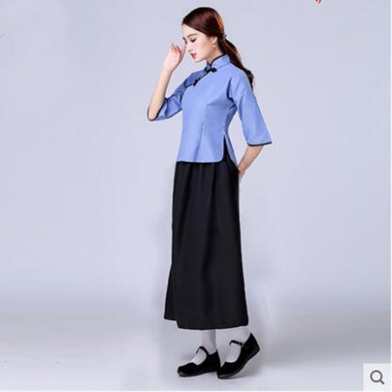 民国风五四青年装女学生文艺复古中山装中国风舞台表演出服装班服