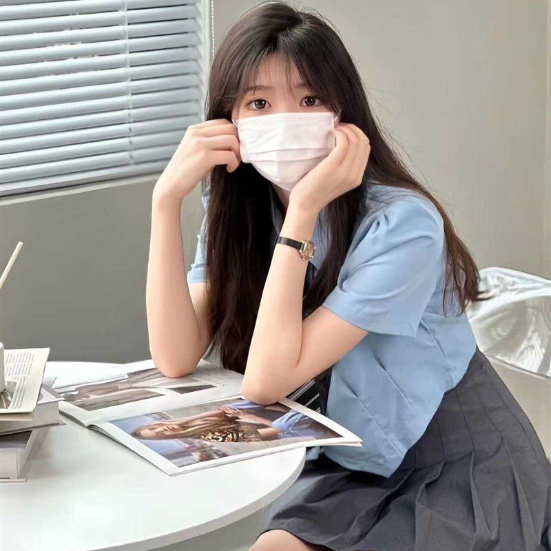 学院风蓝色衬衫jk制服套装设计感短款显瘦Polo领上衣搭配百褶裙