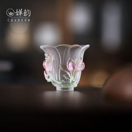 藏器堂心缘堂璃琥珀渐变玉兰杯花口杯主人杯品茗杯复古家用茶具