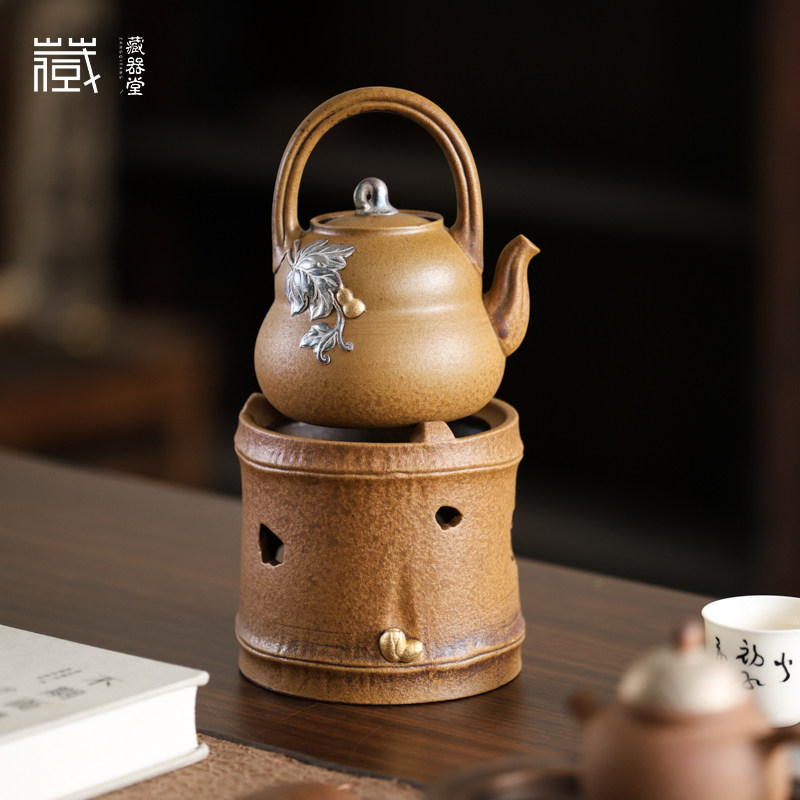 藏器堂 灰念茶壶酱釉葫芦福禄提梁壶高升酒精炉温茶炉煮茶炉套组