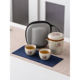 米黄汝窑旅行茶具盖碗茶杯单个高档大号手抓壶不烫手家用茶碗带盖