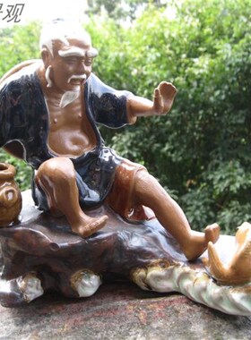 陶瓷钓鱼翁姜大公摆件假山盆景水族鱼缸上水石头流水喷泉装饰摆件