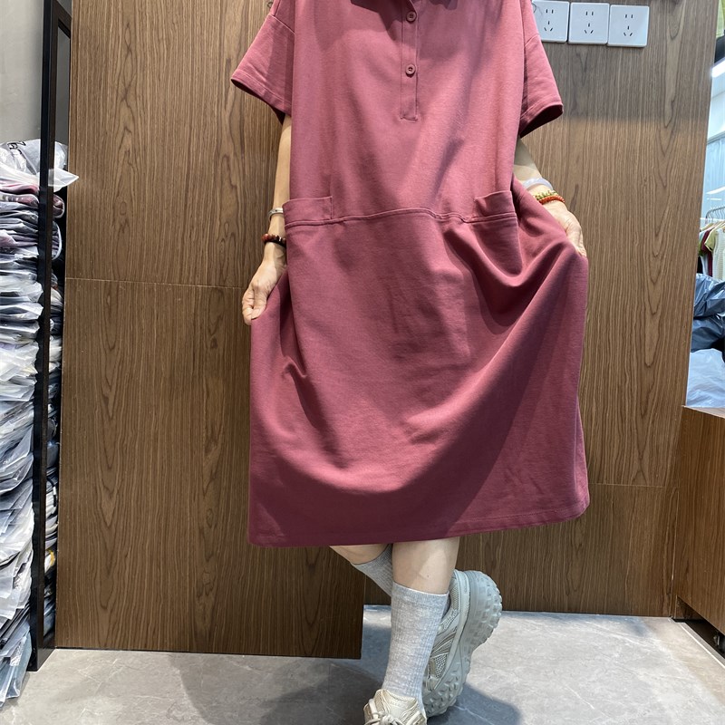 法式连衣裙夏季新款短袖中长款衬衣大码宽松显瘦气质polo衬衫裙潮