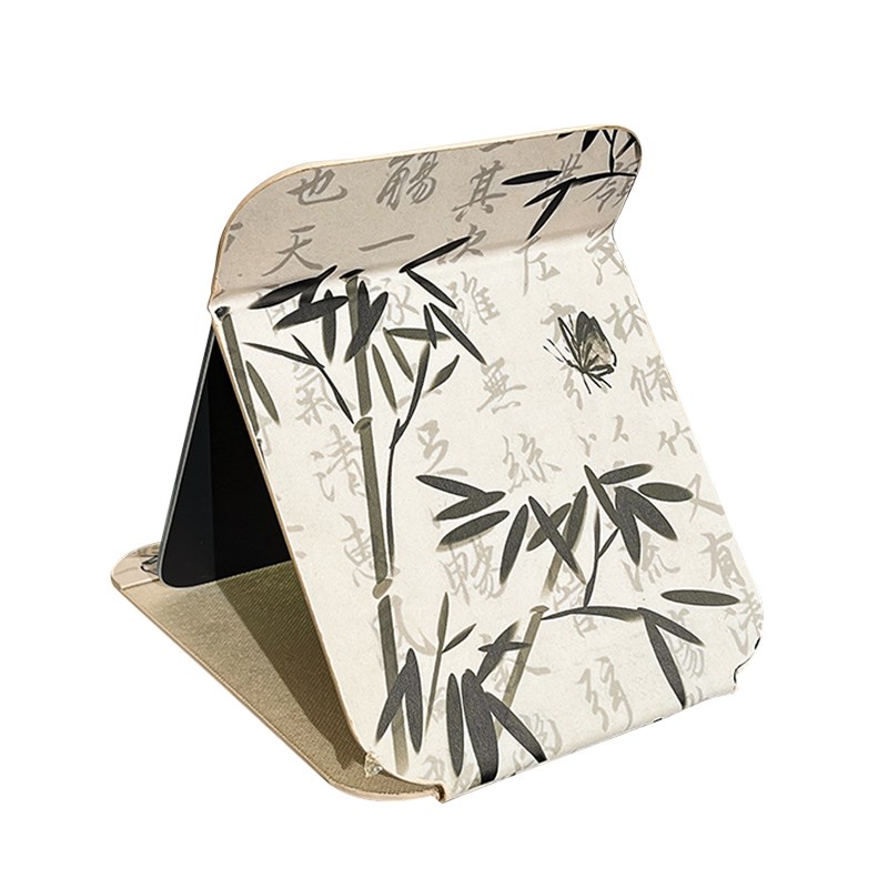 国风化妆镜皮革桌面小镜子学生宿舍中式创意古风折叠镜水墨画台式