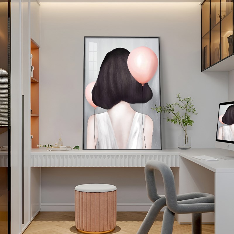 粉色气球女孩卧室装饰画温馨儿童房床头壁画晶瓷镶钻人物玄关挂画图片