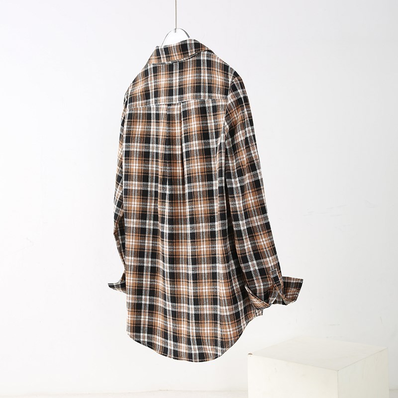 纯棉格子衬衫女款春秋新款小个子英伦风宽松小众百搭显瘦长袖上衣