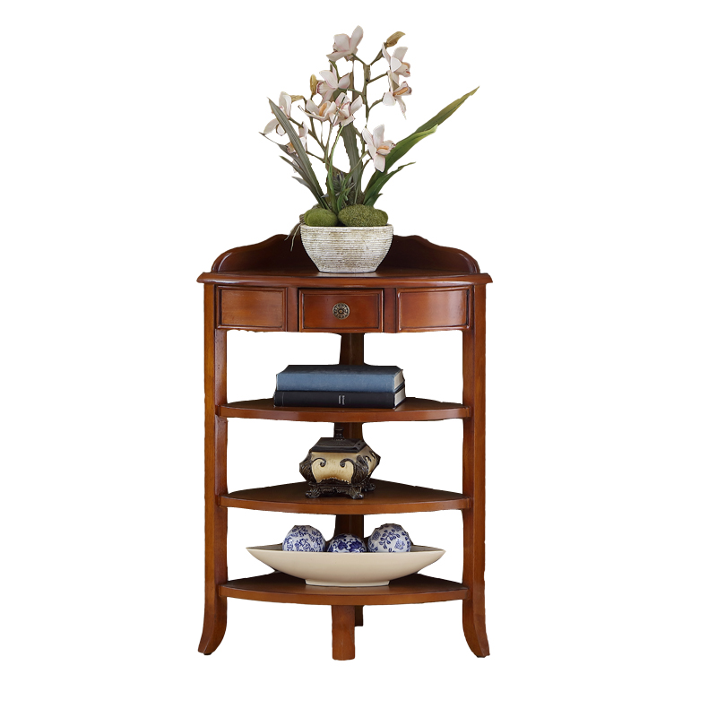 美式转角柜实木客厅餐厅墙角柜角落多层置物花架欧式小三角柜迷你