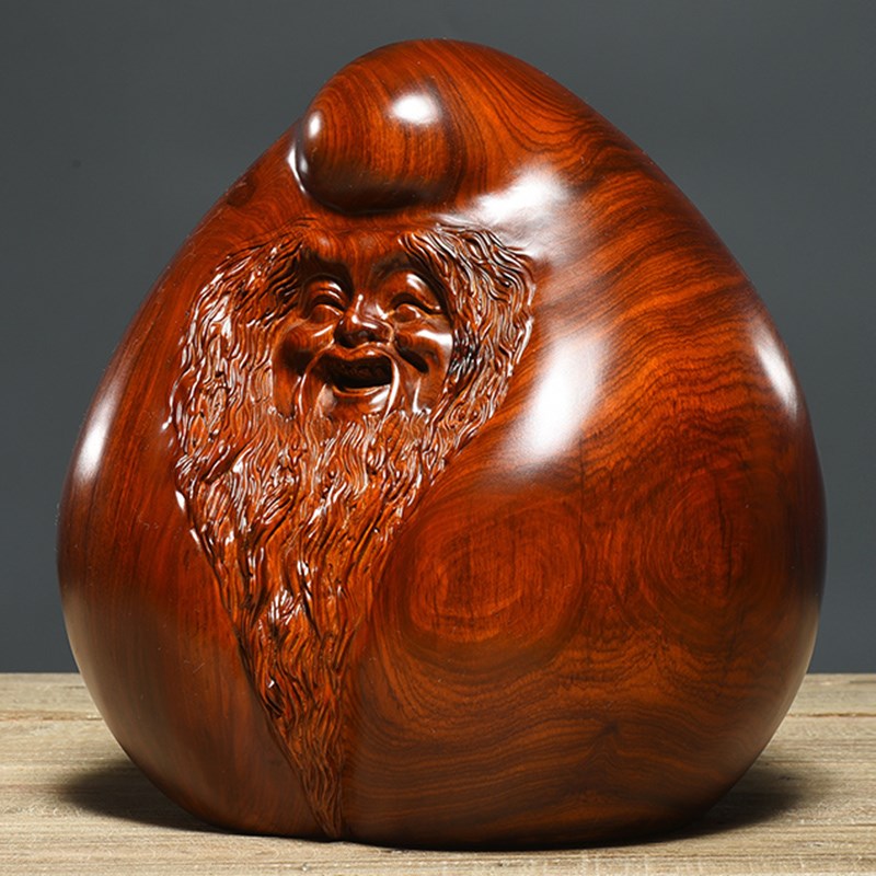 知府花梨木雕寿桃寿星公摆件家居客厅装饰长辈生日寿辰送礼工艺品