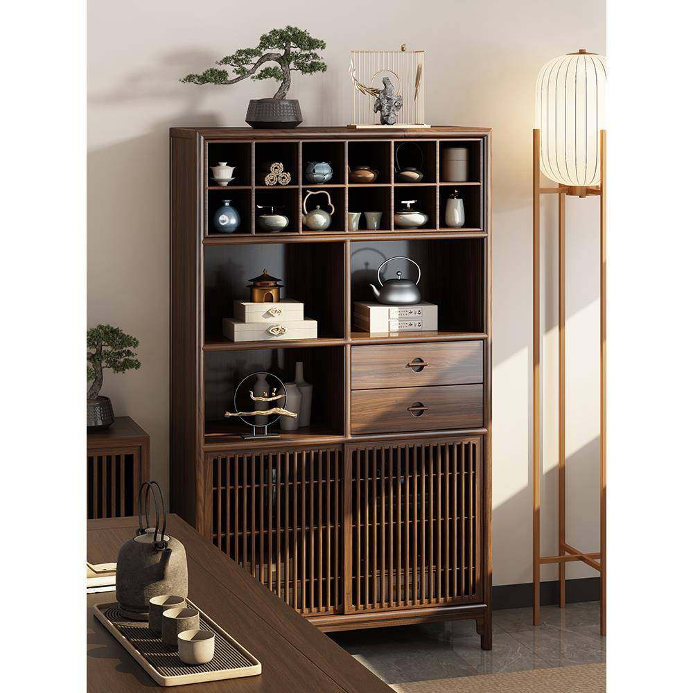 新中式乌金木多宝阁置物架博古架实木茶叶角柜展示柜收纳茶室边柜