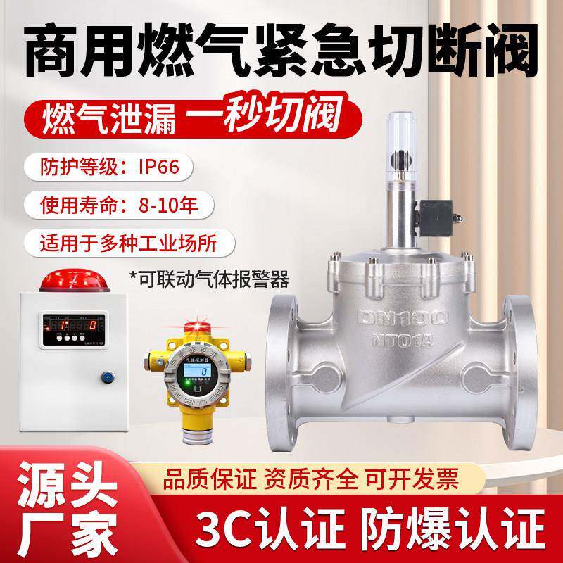 商用燃气泄漏报警器自动切断阀天然气电磁式紧急法兰控制工业dn50