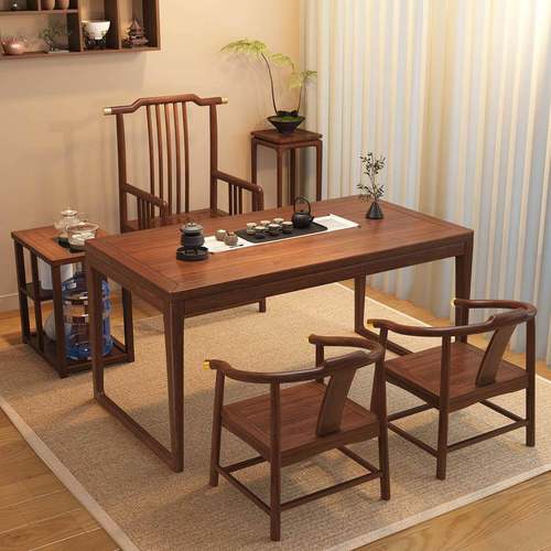 阳台实木茶桌椅组合新中式胡桃木家用小户型泡茶台禅意功夫泡茶桌