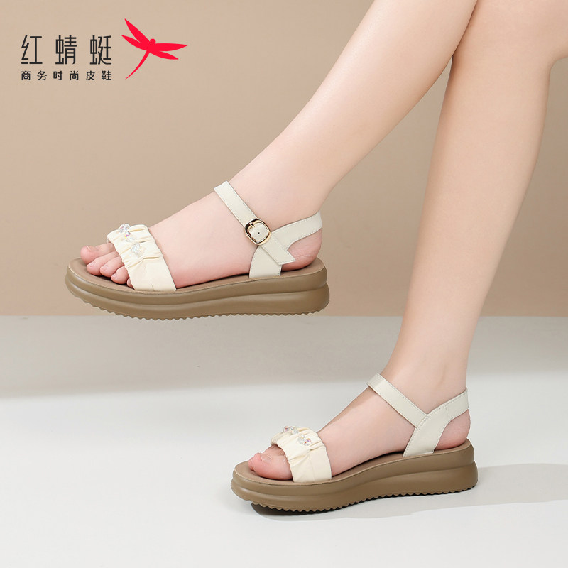 红蜻蜓新款女凉鞋夏季厚底沙滩鞋休闲时尚仙女风舒适软底平底轻便