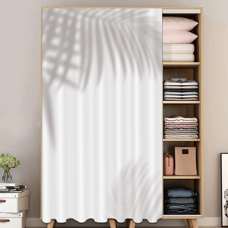 北欧风轨道帘衣柜帘滑轨式门帘布艺置物架货架防尘免打孔拉帘子