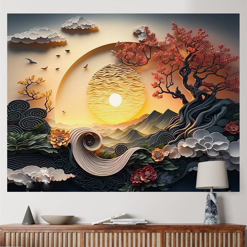 复古中国风背景布墙布挂布卧室客厅直播装饰布挂画背景墙璧画布艺图片