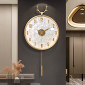 现代轻奢挂钟家用鹿装 饰表挂墙创意时尚 金属高端石英壁钟静音钟表