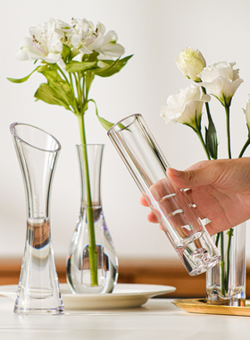 简约桌面小花瓶摆件客厅茶几插花花瓶防摔PC透明高级感水养鲜花瓶