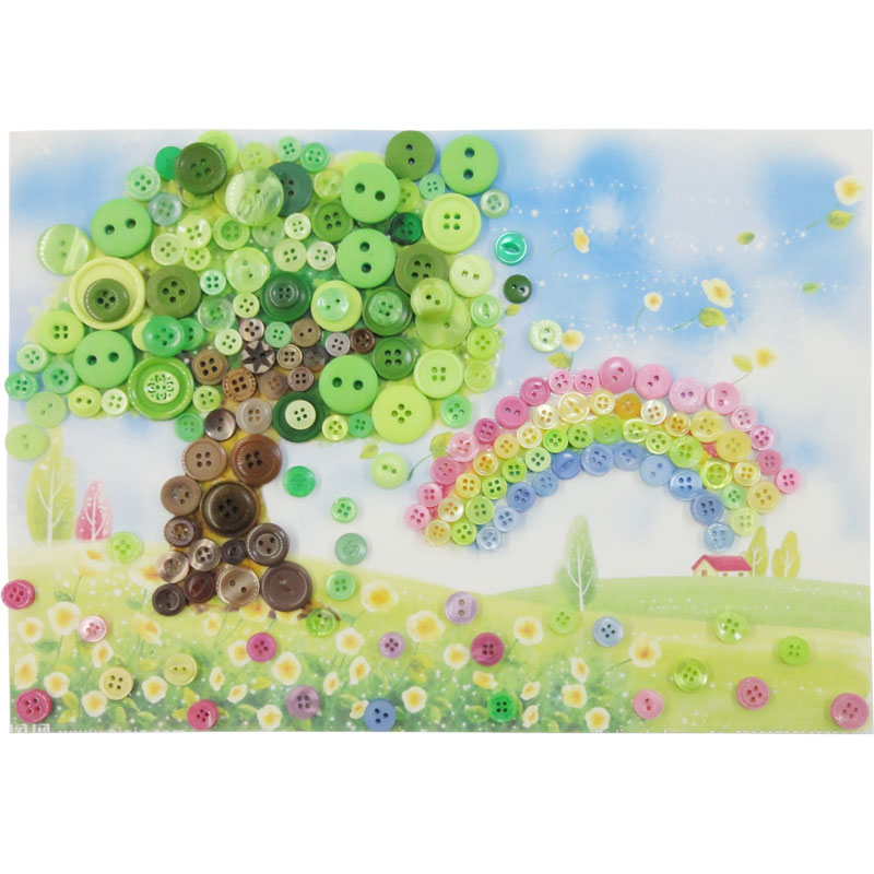 A4贴画儿童彩色纽扣粘贴画diy手工制作材料包幼儿园卡纸创意装饰