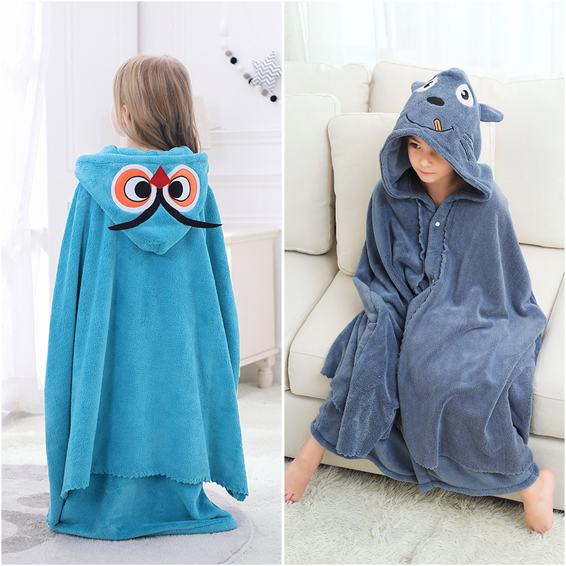 儿童浴巾斗篷带帽冬天厚款比吸水洗澡巾可穿可裹婴儿浴袍宝宝