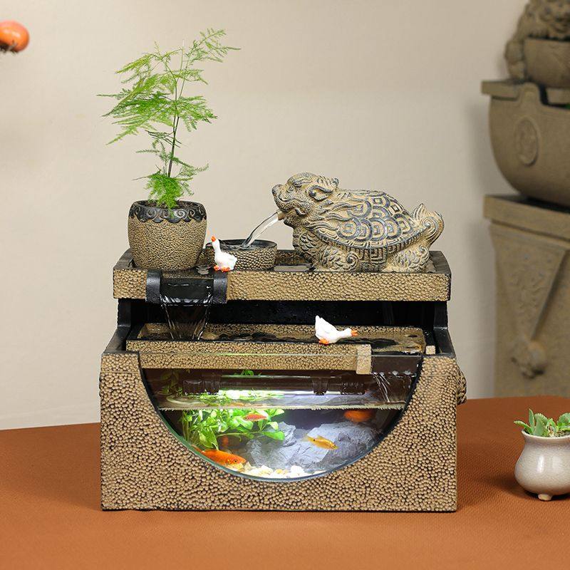 新中式流水鱼缸摆件循环水办公室客厅招财创意水景瀑布桌面装饰品,家居饰品,流水摆件,淘宝优惠券,粉丝福利购,淘宝优惠卷