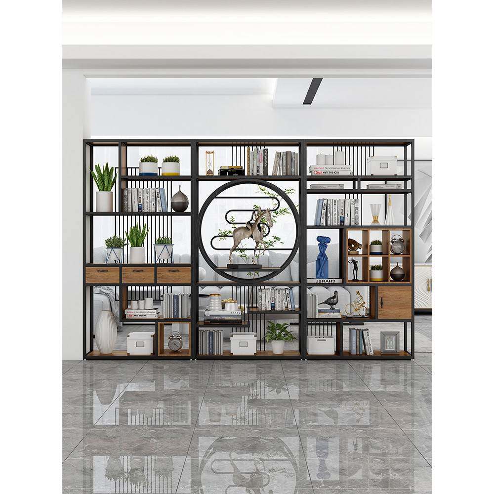 需定制新中式铁艺架现代简约茶具陈列柜实木茶具陈列架办公储藏架