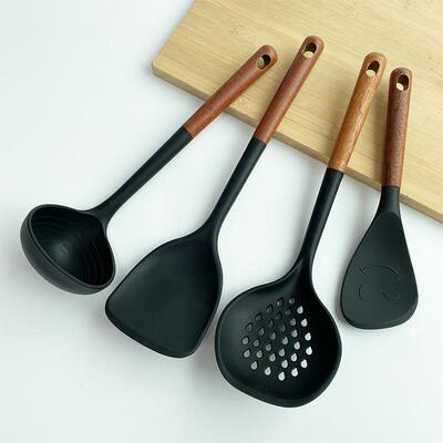 TTANG食品级矽胶厨具套组木柄锅铲不沾锅专用炒菜铲子汤勺漏勺
