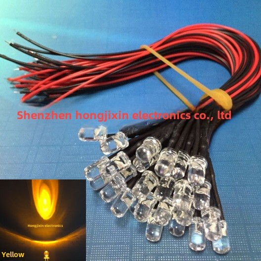 220V交流发光管带线20CM长 5mmLED灯珠焊电阻接线指示灯红黄蓝绿
