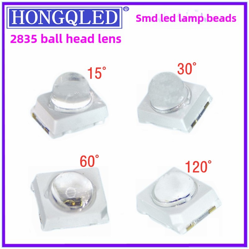 2835球头Led红蓝绿白贴片灯珠凸头镜头15°/30°/60°Led灯珠
