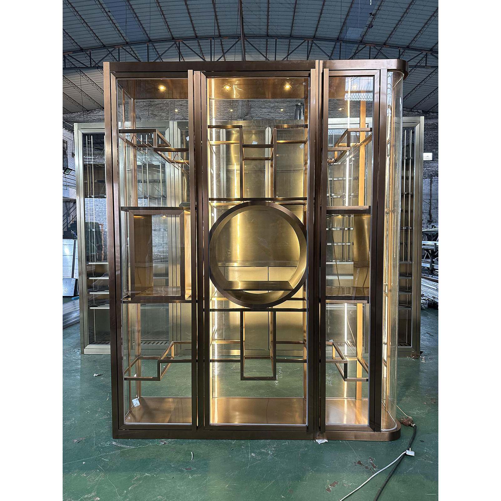 需定制定制恒温弧形玻璃酒架高端白酒柜装饰红酒陈列柜不锈钢酒柜