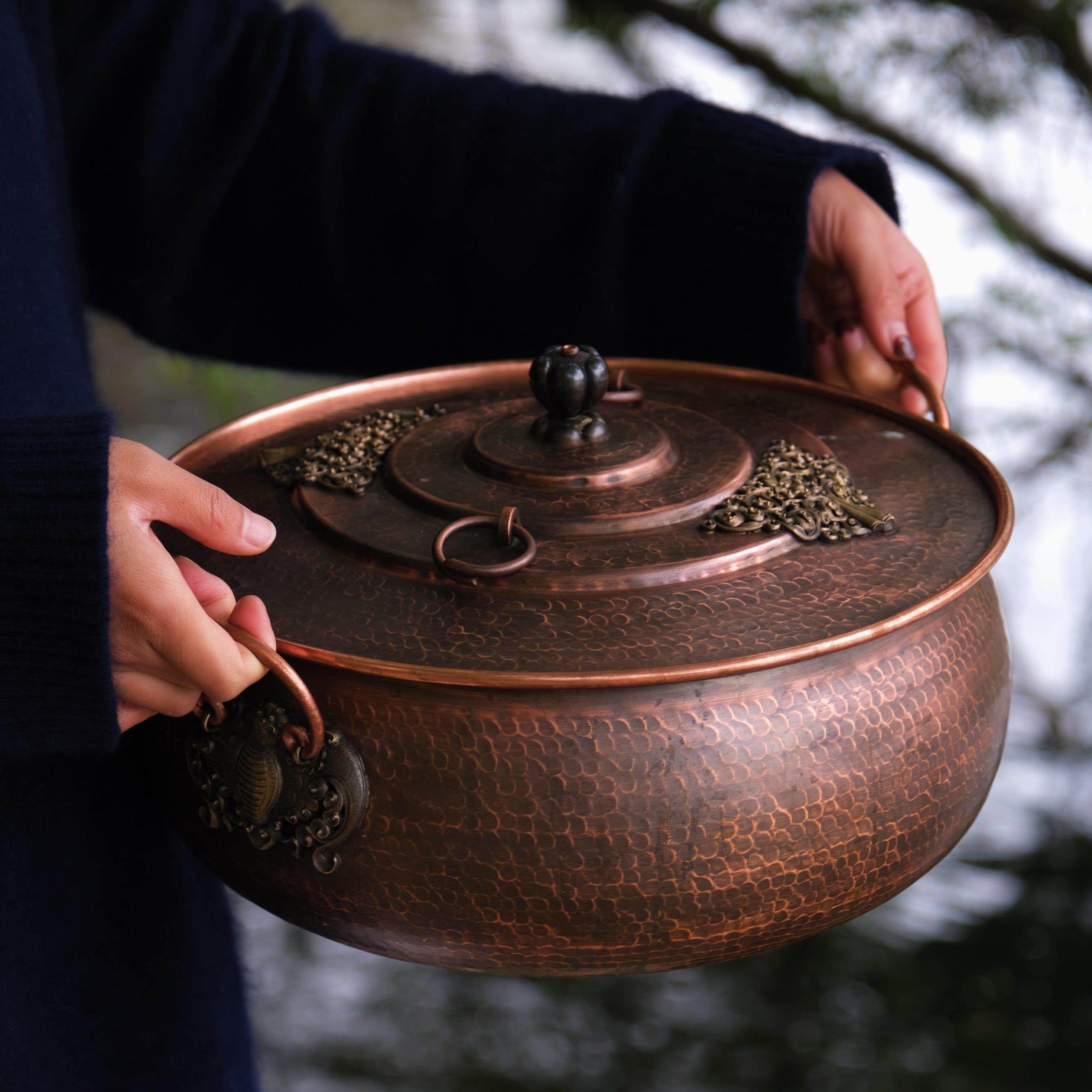 铜小妹 手工紫铜一体鸳鸯锅 红铜覆古做旧加厚大号一体锅铜火锅