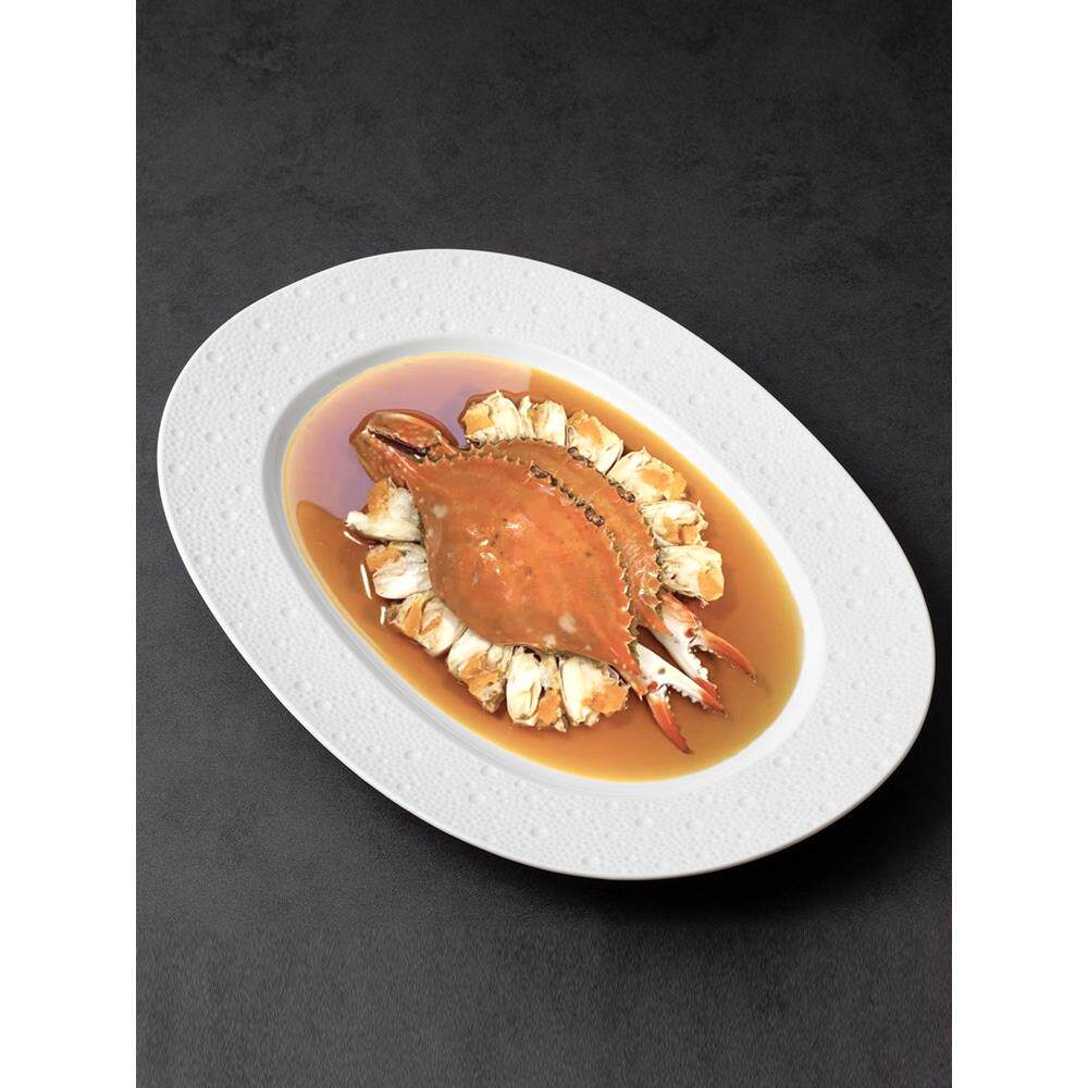 大椭圆形宽边冷盘纯白色流星冷盘介绍陶瓷餐盘酒店餐具意境餐盘