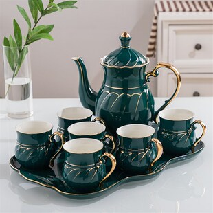 陶瓷泡茶具家用轻奢下午茶具简约耐高温水壶水杯带托盘 水具套装
