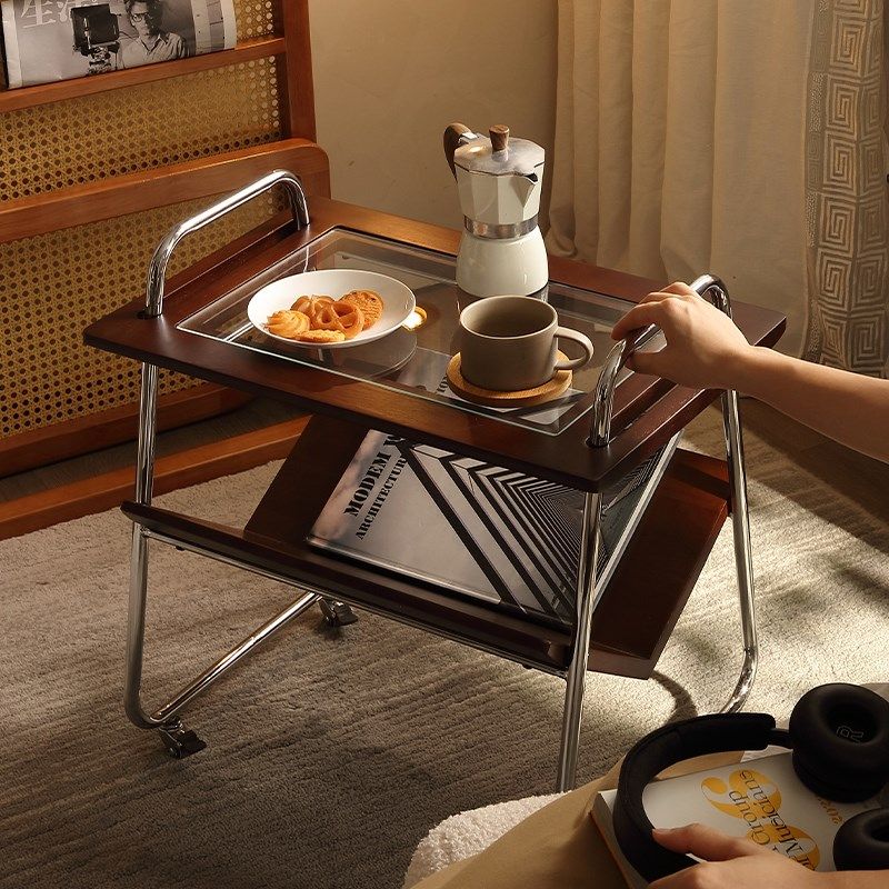 复中古风茶边几实木可移动带轮小户型客厅沙发侧床头柜置物推车,住宅家具,移动边几/推车,淘宝优惠券,粉丝福利购,淘宝优惠卷